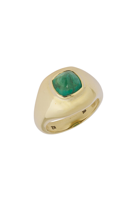 Lauren K 18k Yellow Gold Sugerloaf Emerald Signet Ring - view 1