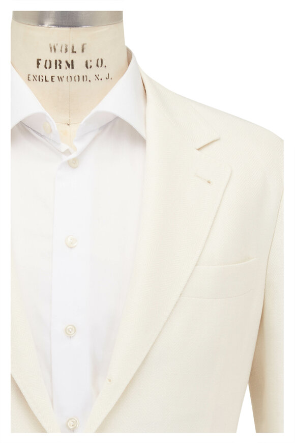 Brunello Cucinelli - White Herringbone Linen Blend Sportcoat