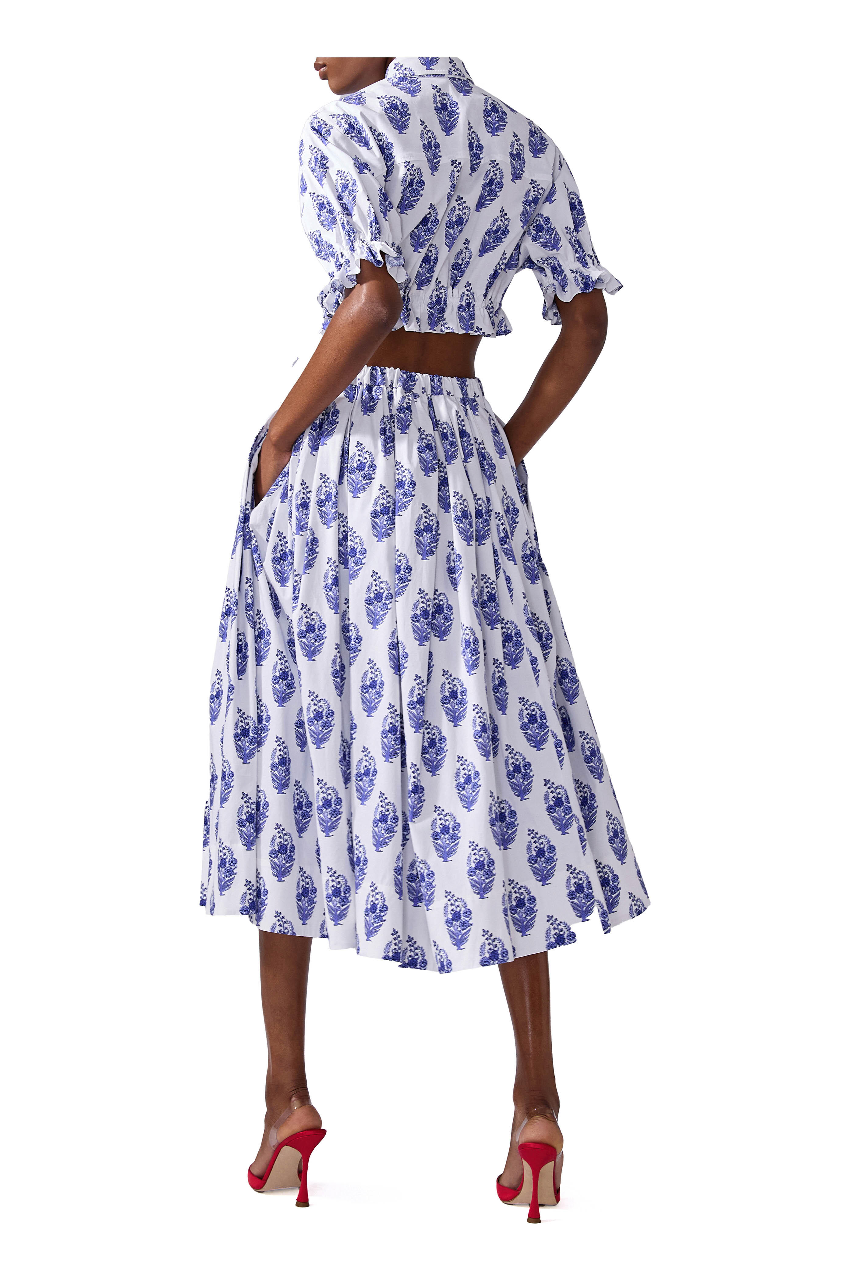 スカート Standcollar Marble Shirts skirt set Carolina Herrera - White Multi Floral Block Print Midi Skirt