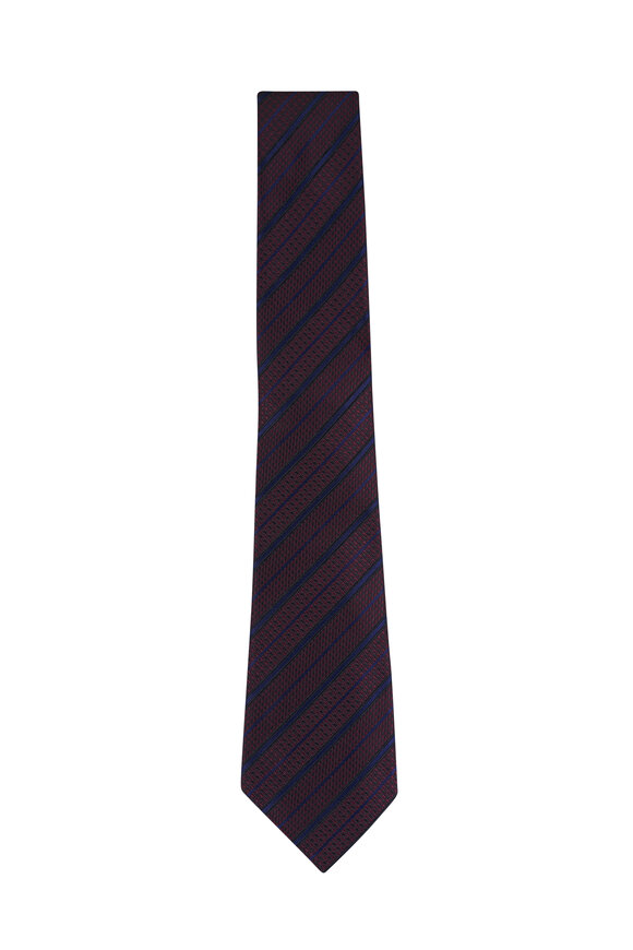 Zegna Dark Burgundy Striped Necktie - view 1