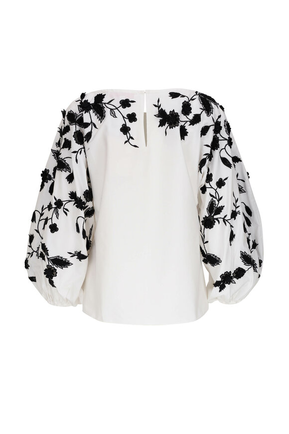 Carolina Herrera - Embroidered Puff Sleeve Boatneck Blouse 