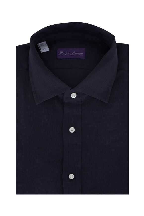 Ralph Lauren Purple Label Serengeti Navy Blue Linen Sport Shirt