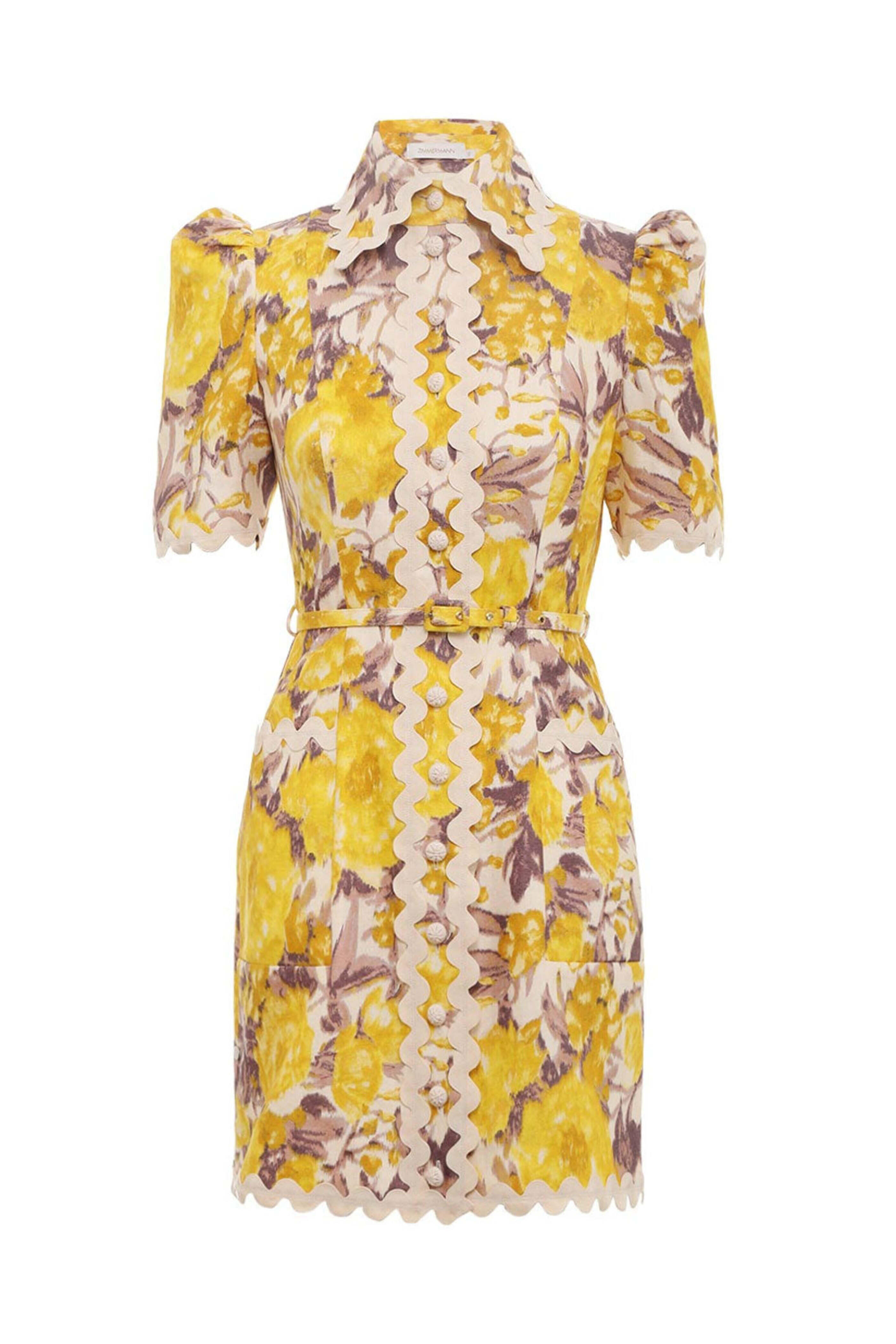 Zimmermann - Yellow Ikat High Tide Ric Rac Mini Dress