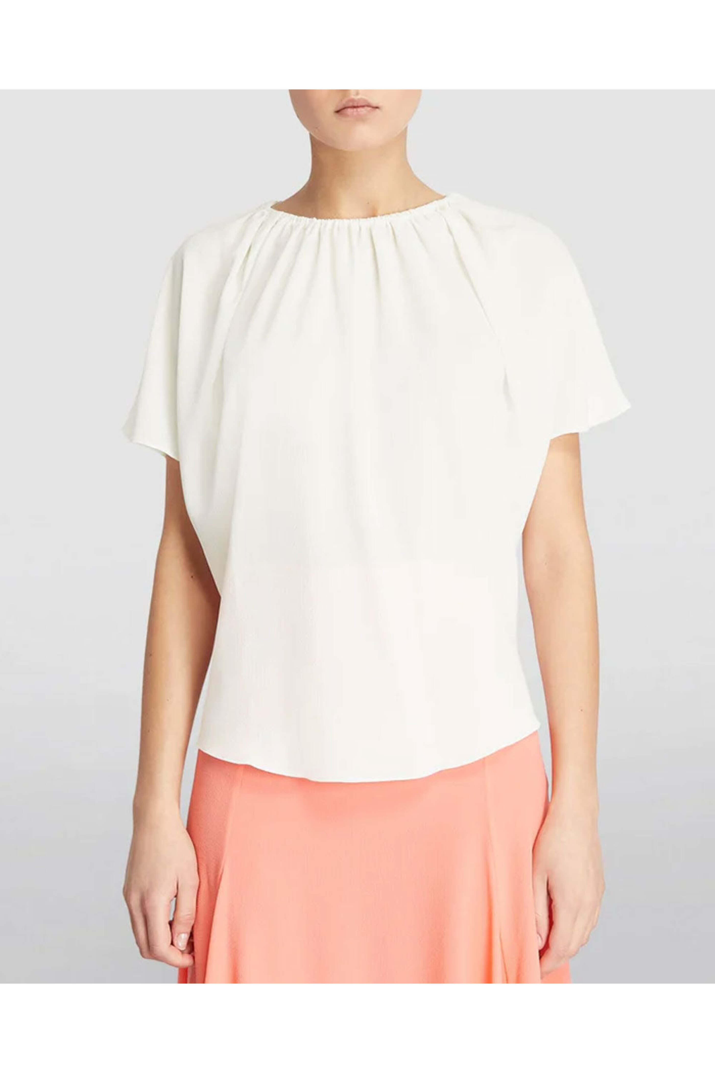 Edeline Lee - Ivory Crinkle Georgette O Neck Oracle Blouse