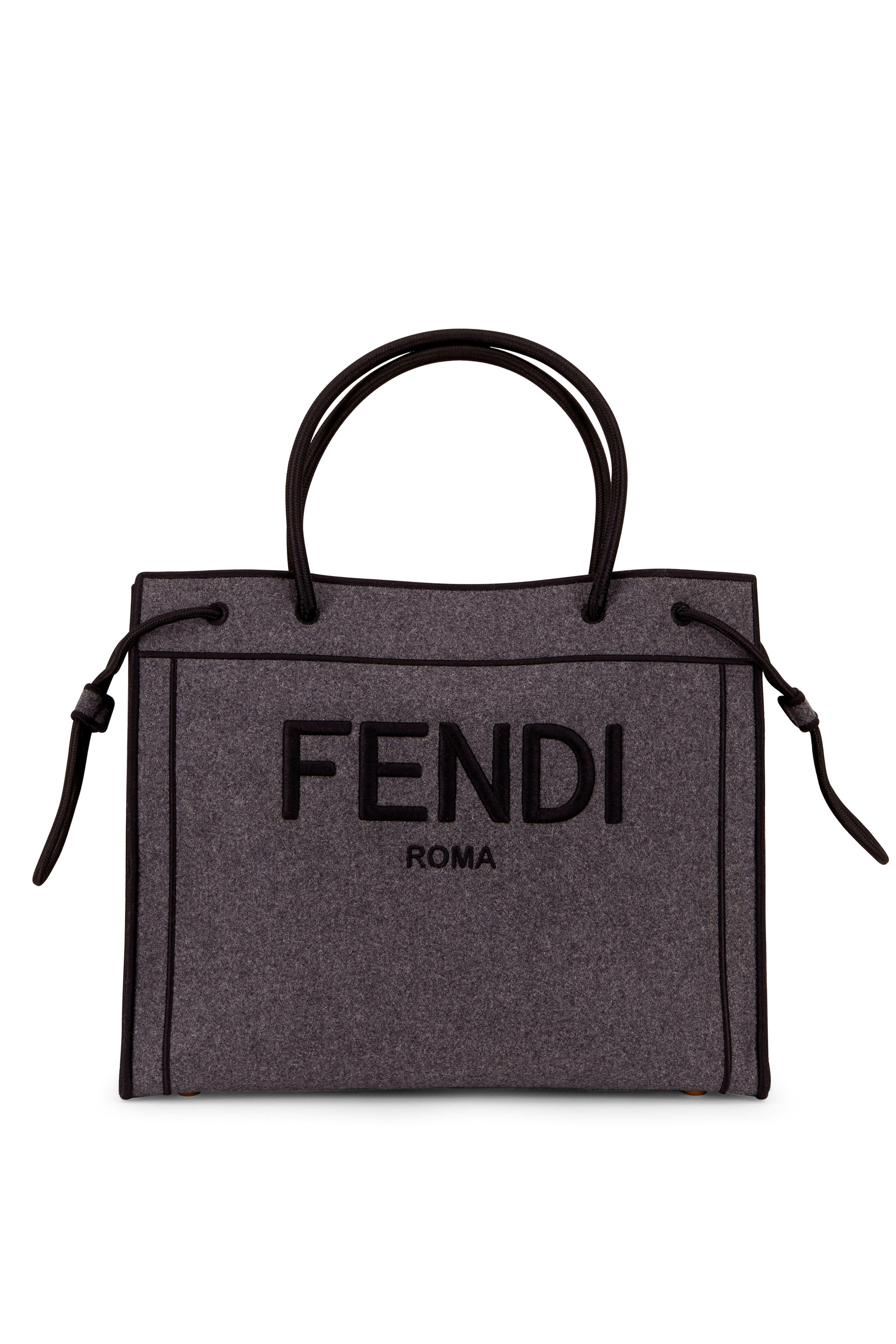 Fendi - Gray & Black Flannel Logo Shopper Tote