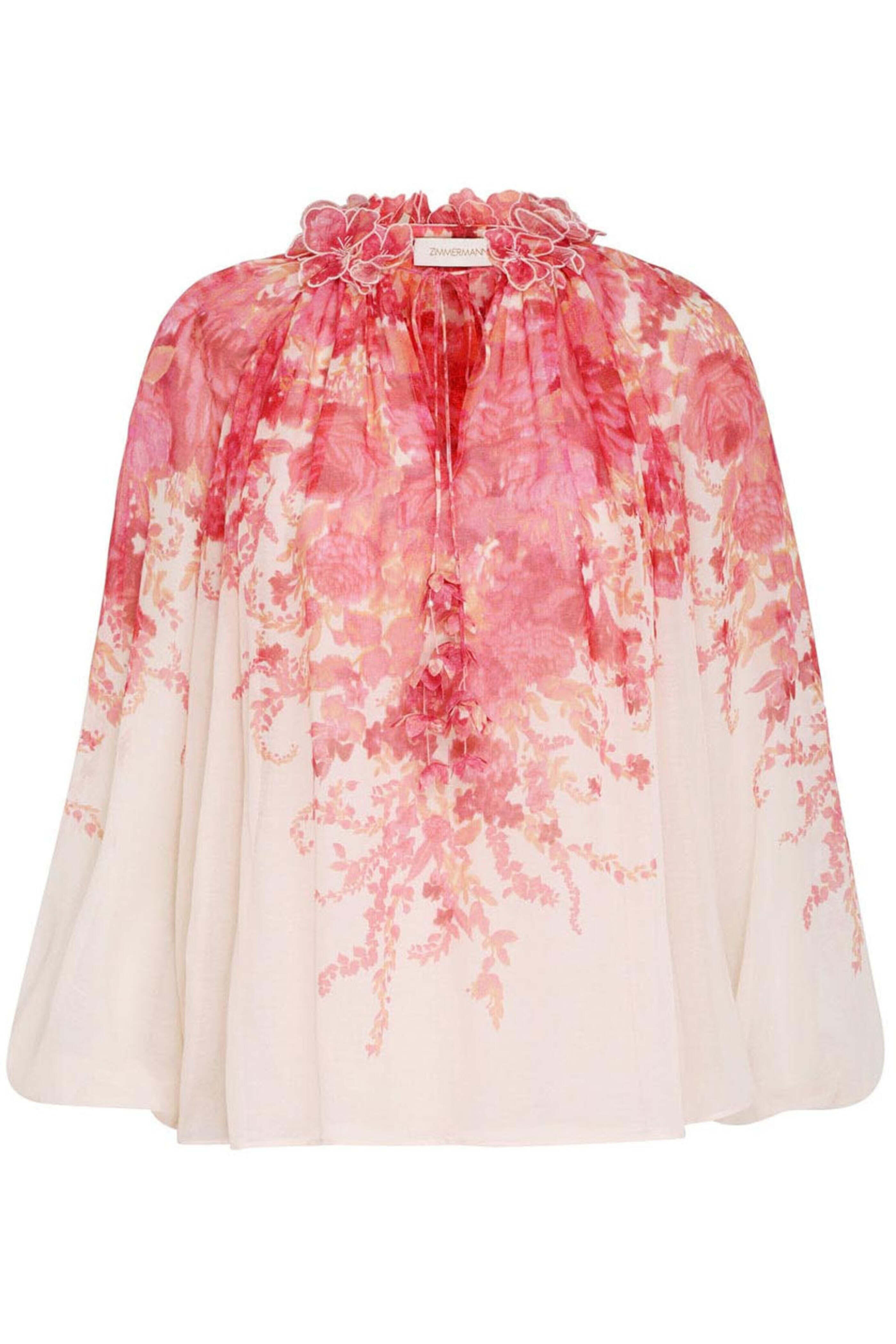 Zimmermann - Pink Ikat Floral High Tide Billow Blouse