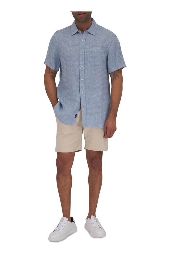 Faherty Brand - Blue Basketweave Linen Short Sleeve Button Down