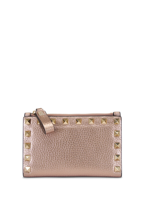 Valentino Garavani Rose Gold Rockstud Laminated Leather Cardholder