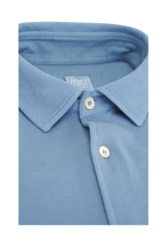 Fedeli - Solid Blue Cotton Sport Shirt