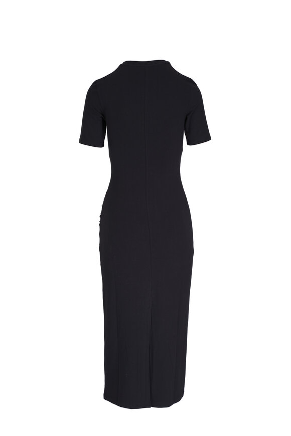 Vince - Black Short Sleeve Side Drape Midi Dress 