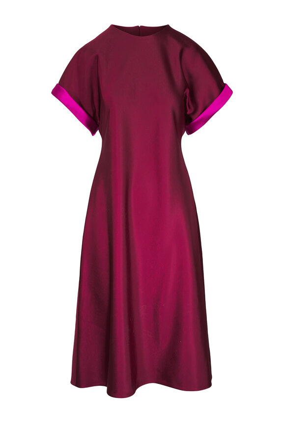 Carolina Herrera Currant Short Sleeve Bias Cut Midi Dress