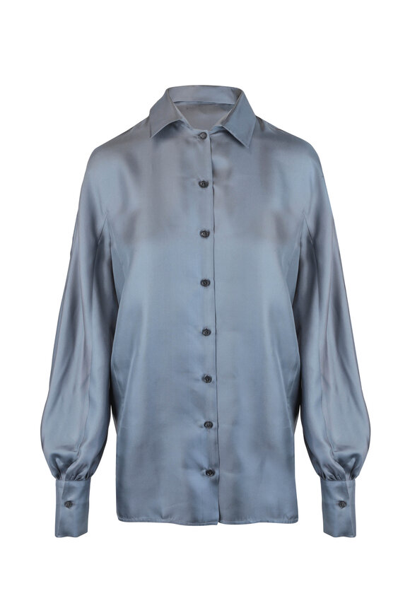 Kiton - Solid Gray Silk Blouse 