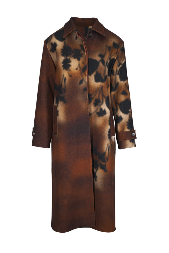 Lela Rose Mocha Floral Print Long Coat - view 1