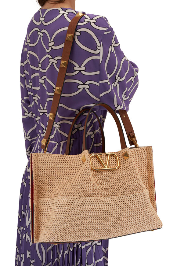 Valentino Garavani - Summer Woven Raffia & Brown Leather VLOGO Tote 