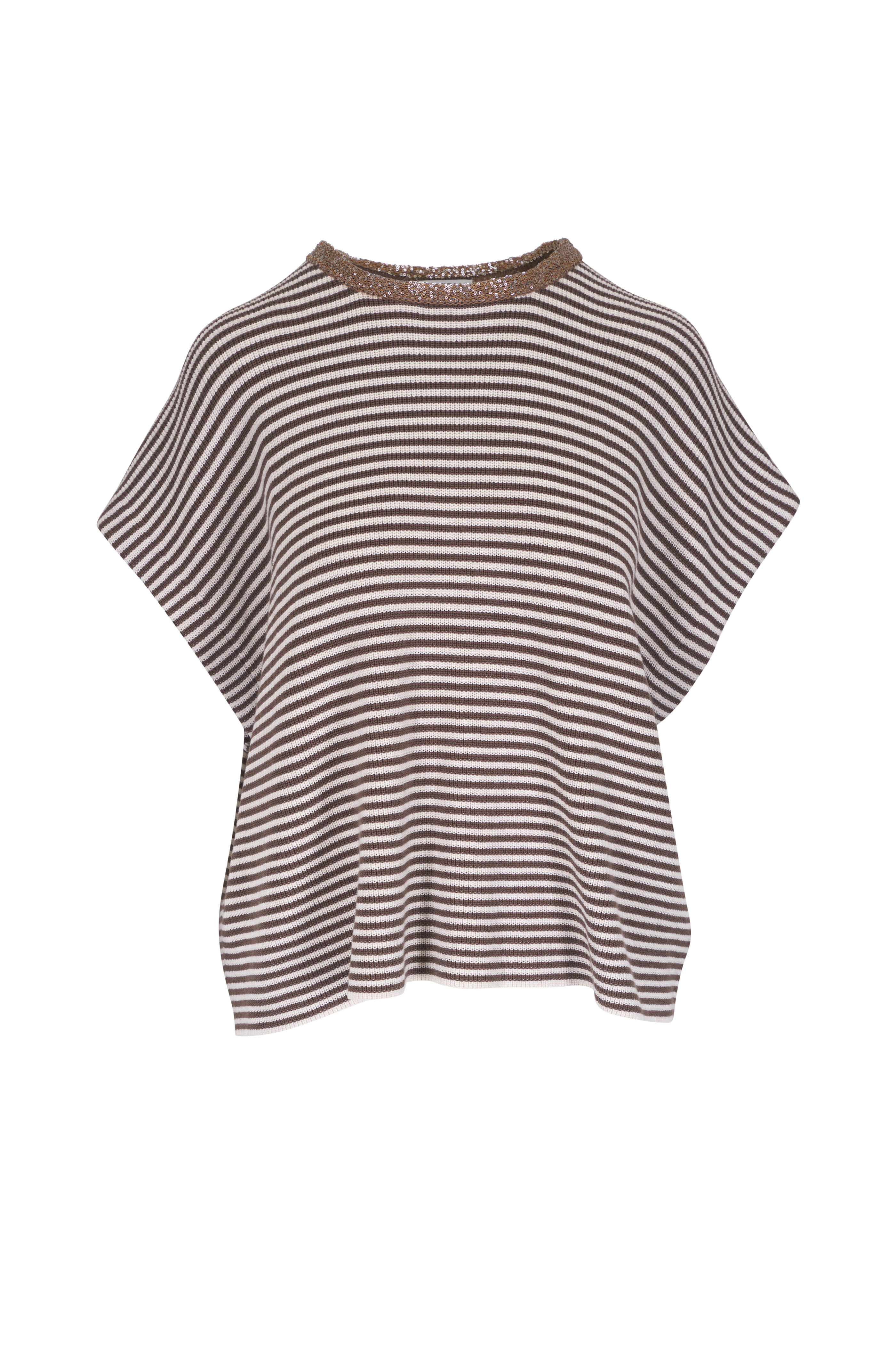 Brunello Cucinelli - Brown Stripe Cotton Embellished Collar