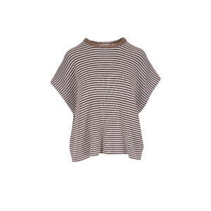 【★エレガント★】Brunello Cucinelli ☆ コットン Tシャツ Brunello Cucinelli - Brown Stripe Cotton Embellished Collar