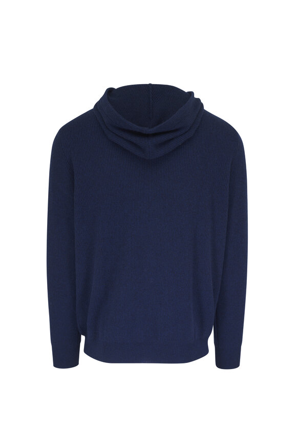 Kinross Navy Cashmere Ribbed Hoodie - view 3