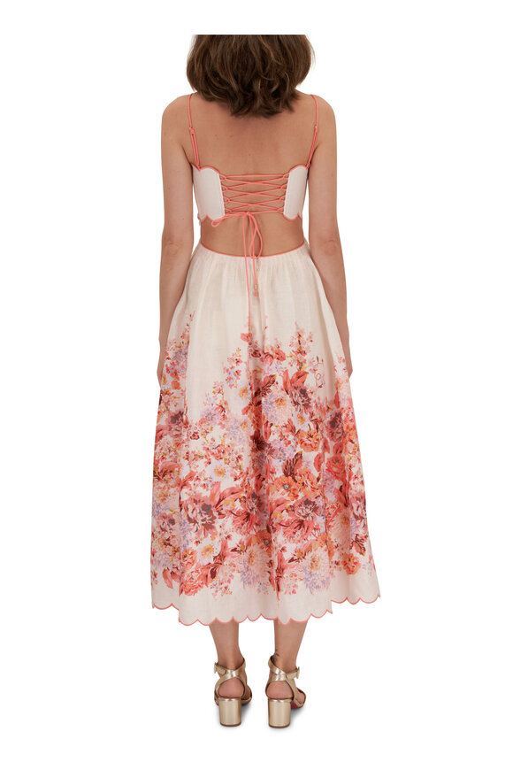 Zimmermann - Devi Cream Floral Scallop Midi Dress