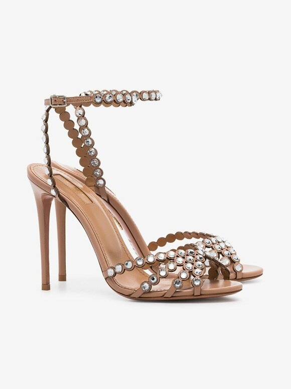 Aquazzura - Tequila Powder Pink Jeweled Sandal, 105mm