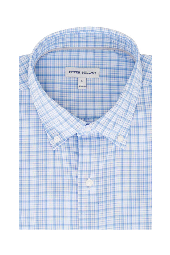 Peter Millar Calvin Crown Lite Cottage Blue Check Sport Shirt