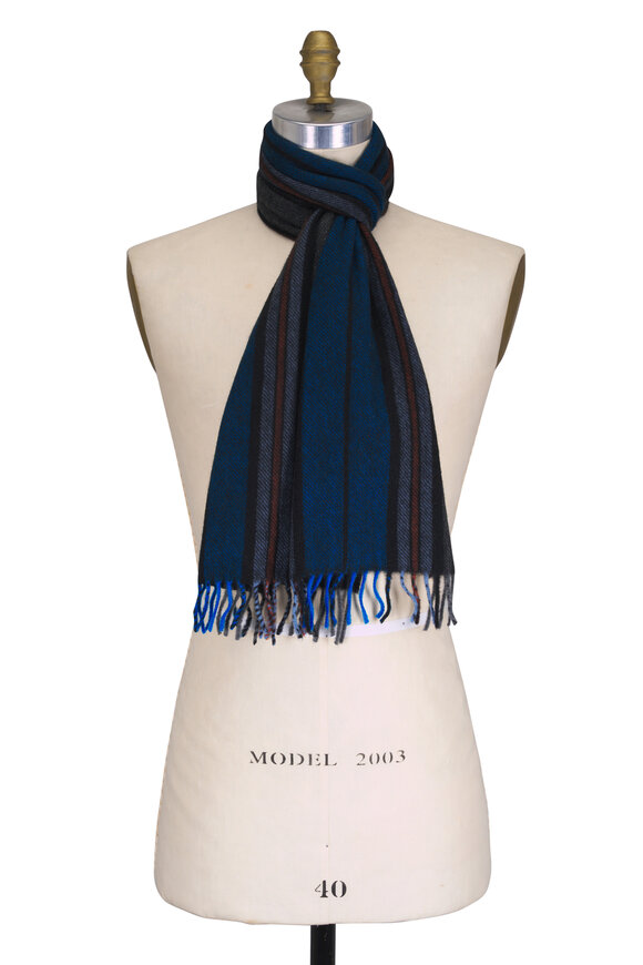 Chelsey Imports Light Blue Multicolor Stripe Cashmere Scarf - view 1