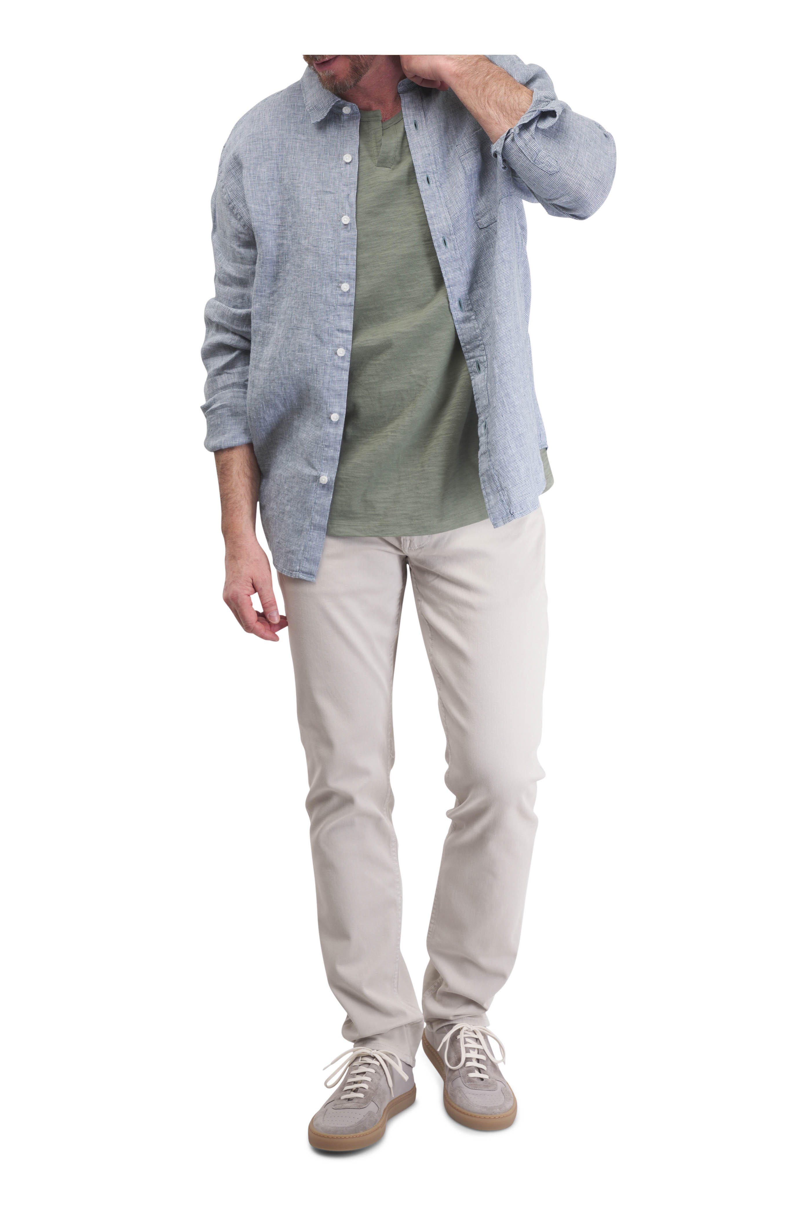 Vince - Green Leaf Split Neck T-Shirt