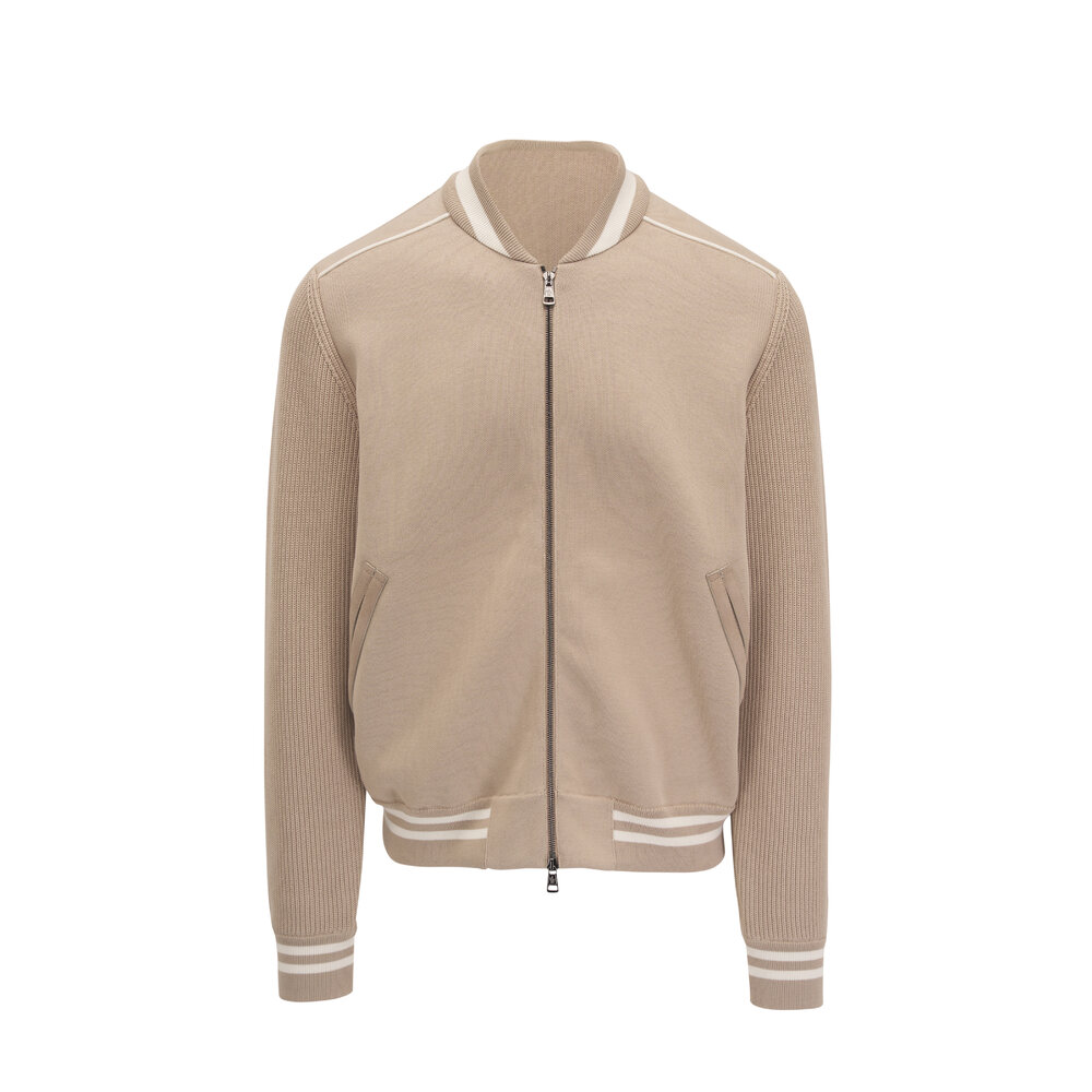 【23AW NEW】MONCLER_men / ウール＆モヘア セーター / Cream Moncler - White Cotton & Cashmere Quarter Zip Sweater