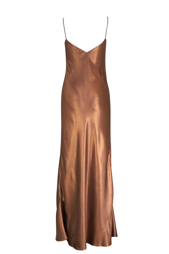 Galvan - Provence Bronze Satin V-Neck Slip Dress