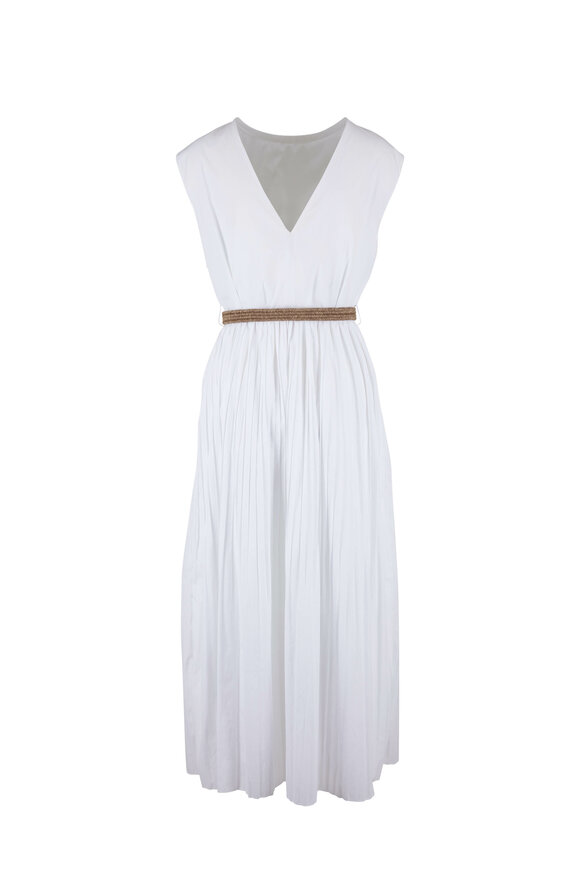 Brunello Cucinelli - White Poplin Belted Midi Dress