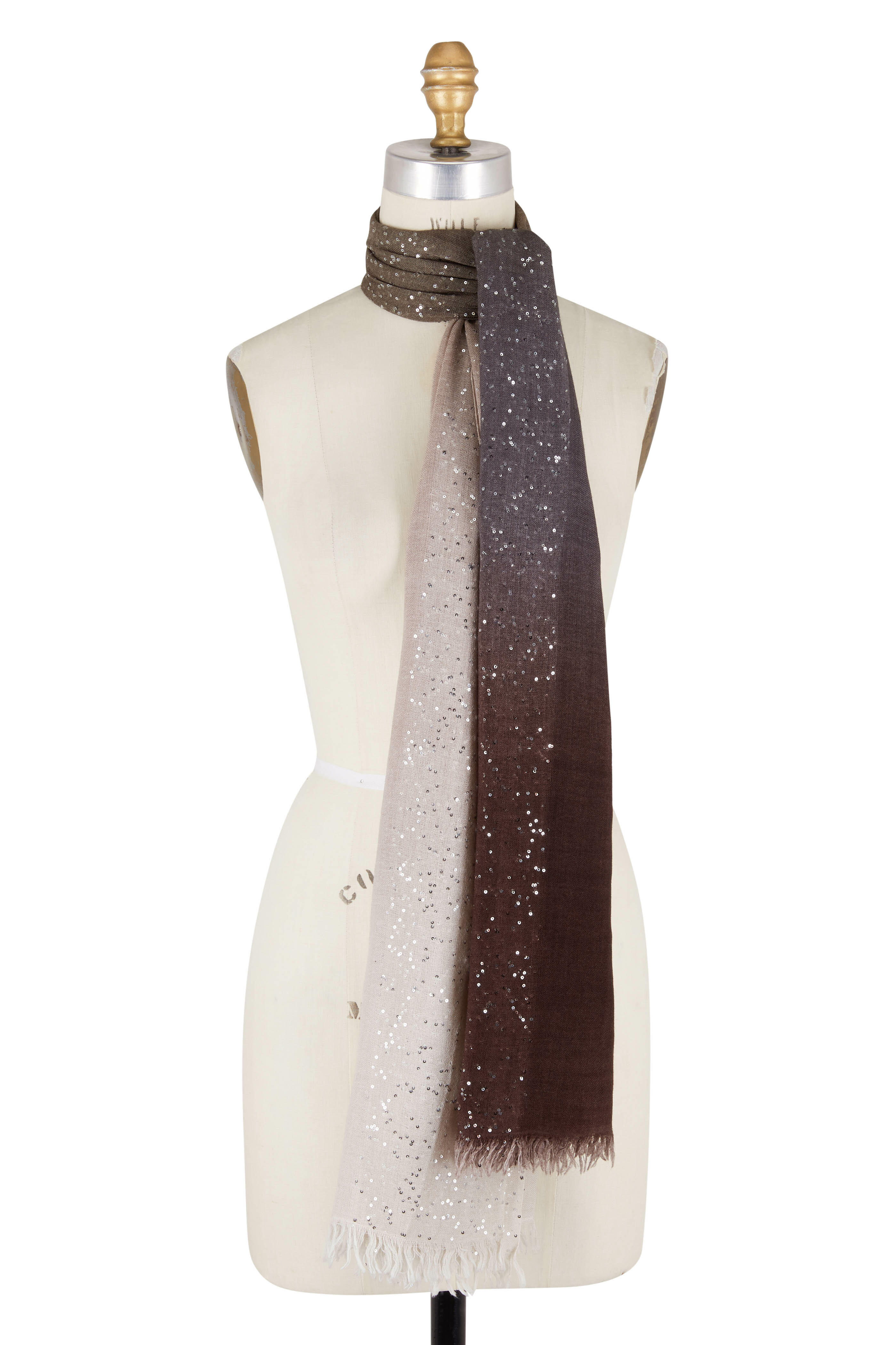 Faliero Sarti - Dania Brown Ombré Silk & Wool Paillette Scarf