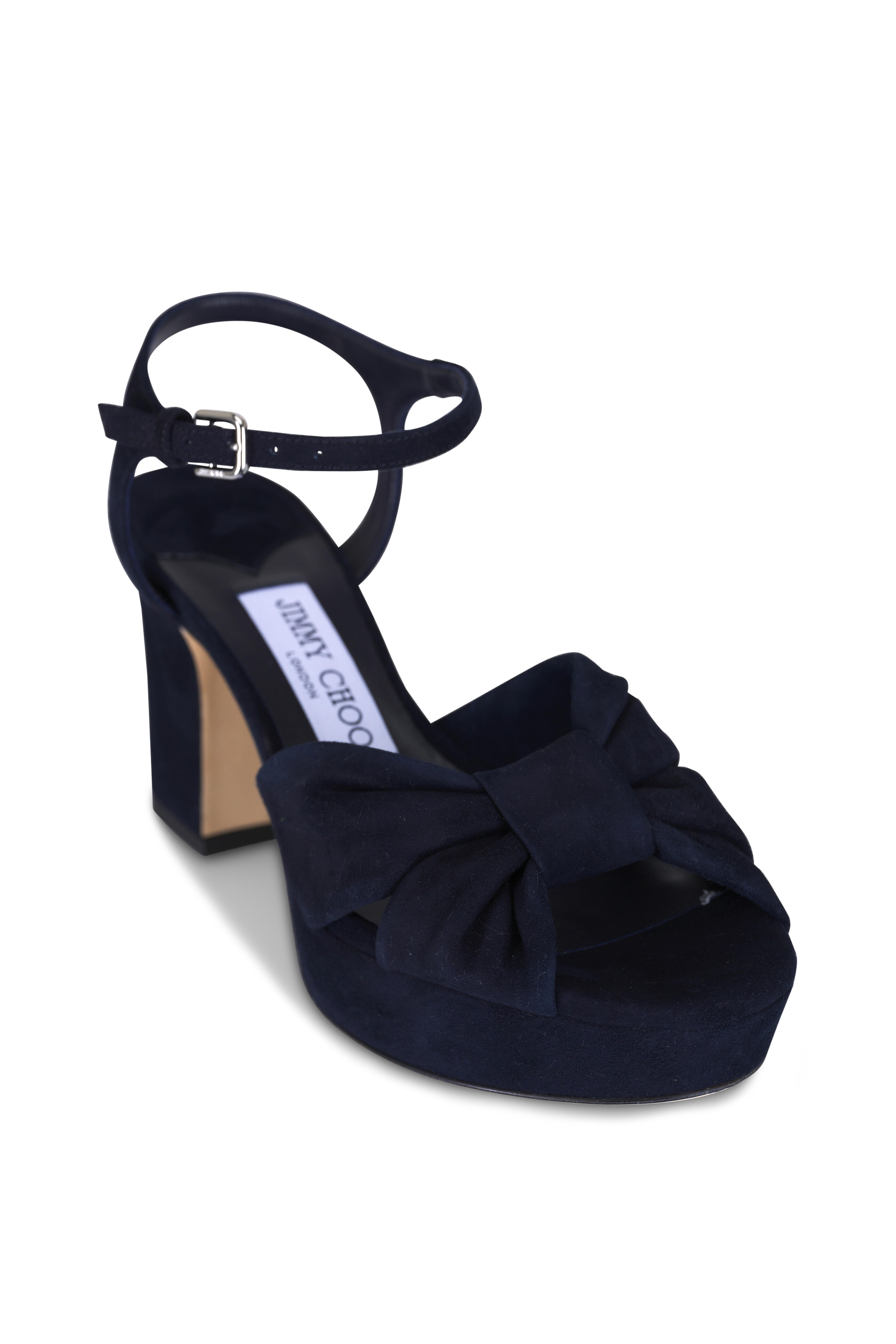 Jimmy Choo - Heloise Navy Blue Suede Sandal, 80mm - view 1