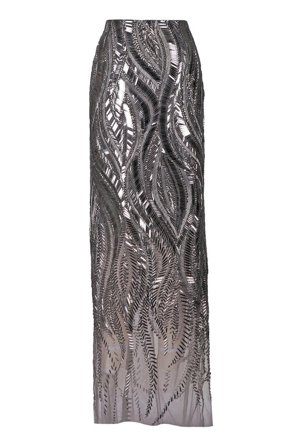 Ralph Lauren Camila Dark Gray Embellished Tulle Column Skirt - view 1
