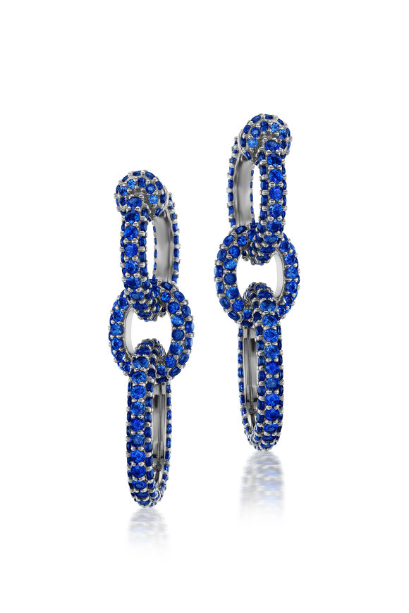 Nam Cho 18k White Gold Blue Sapphire Link Drop Earrings