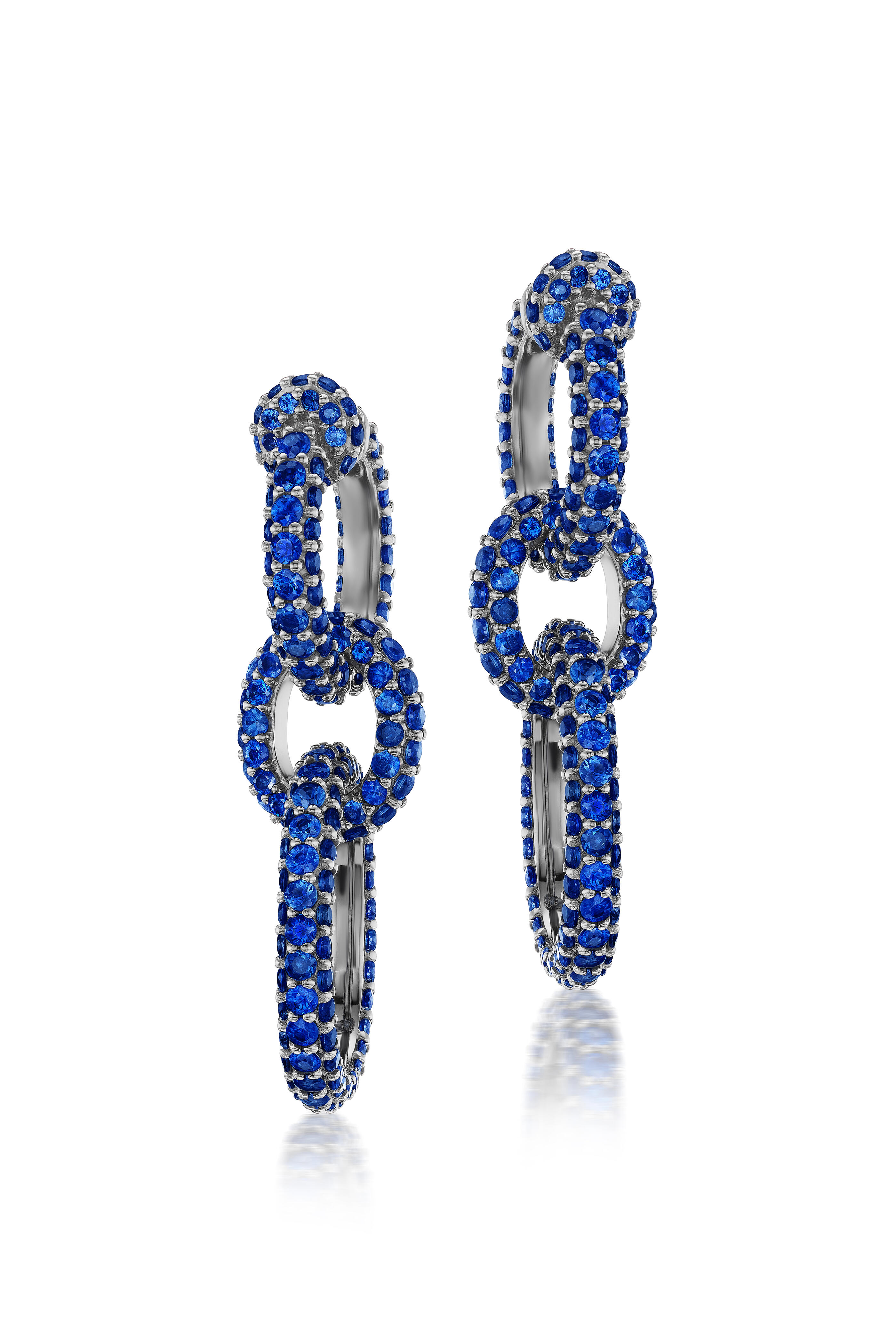 Nam Cho - 18k White Gold Blue Sapphire Link Drop Earrings