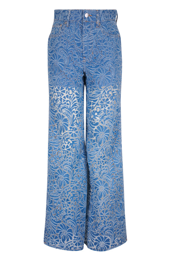 Veronica Beard Taylor Blue Floral Burnout Wide Leg Jean - view 1