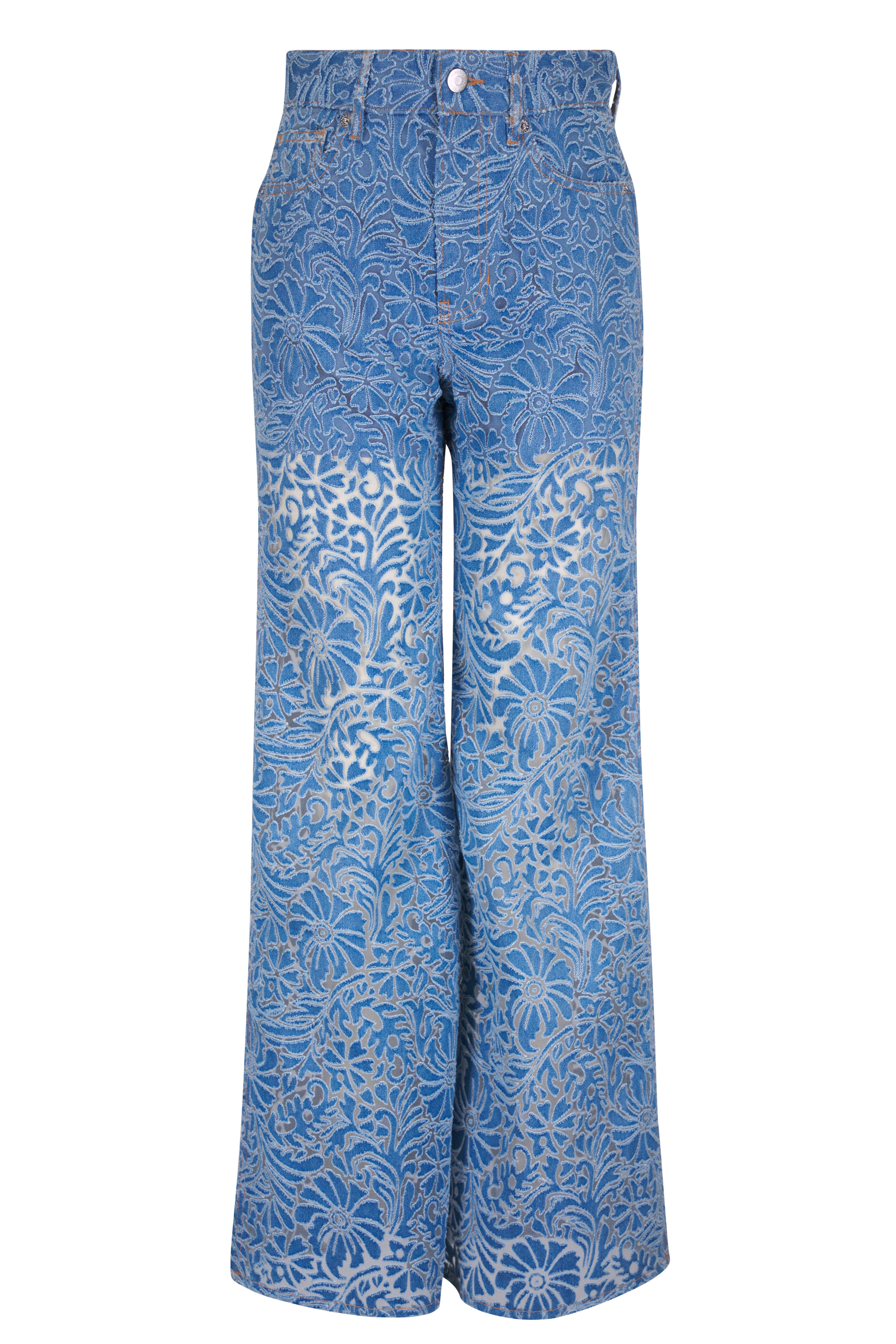 Veronica Beard - Taylor Blue Floral Burnout Wide Leg Jean