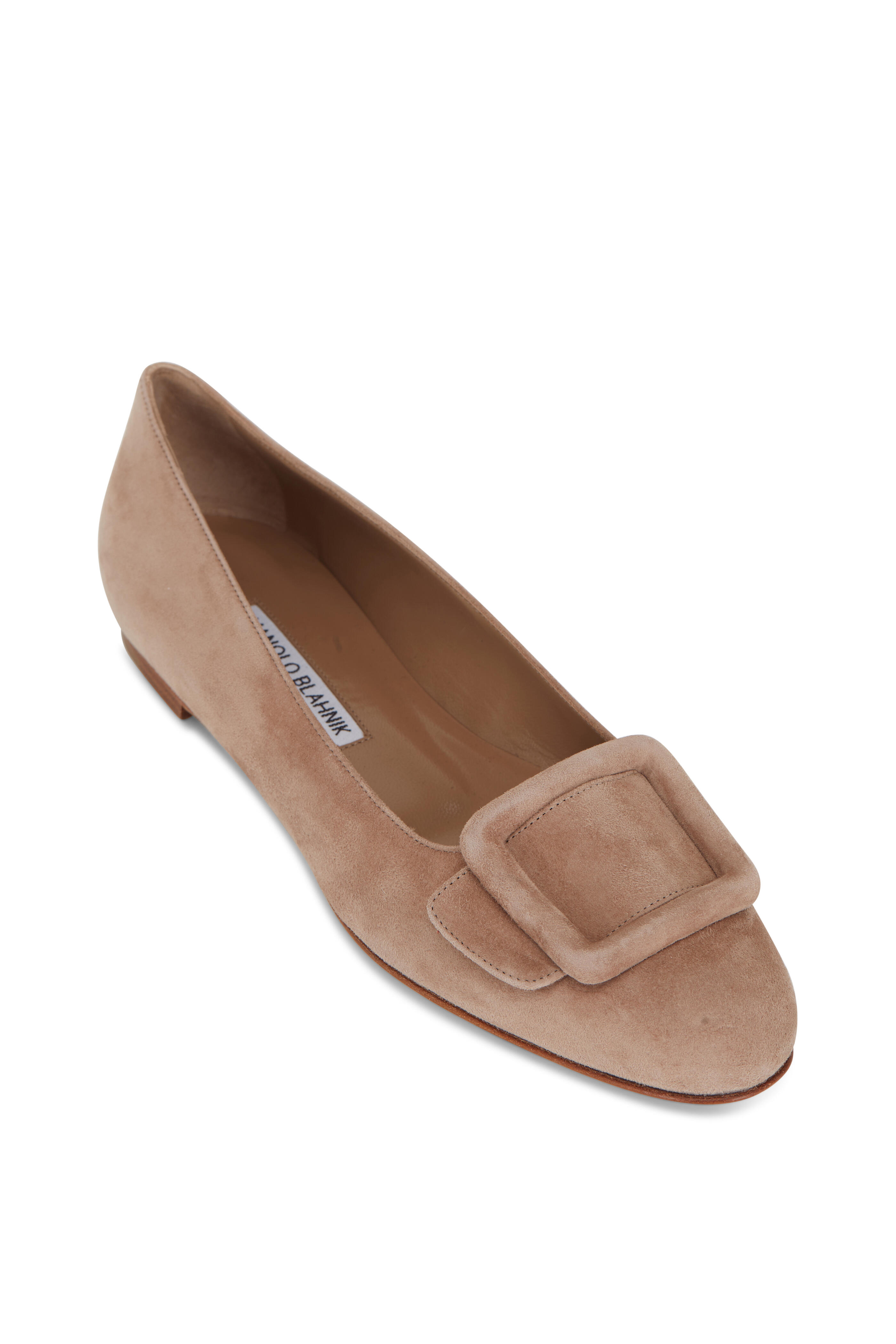 Manolo Blahnik - Maydi Nude Suede Buckle Ballet Flat