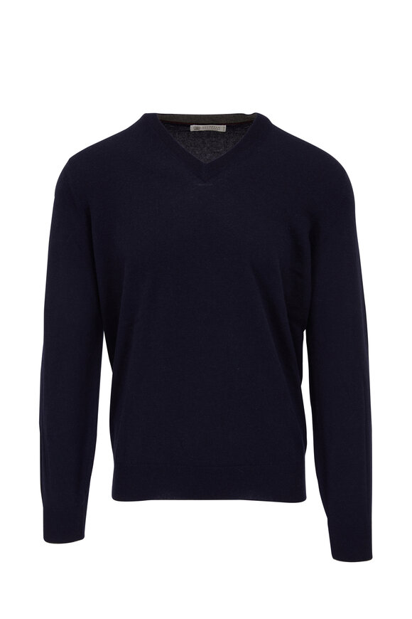 Brunello Cucinelli - Navy Light Weight Cashmere V-Neck Sweater