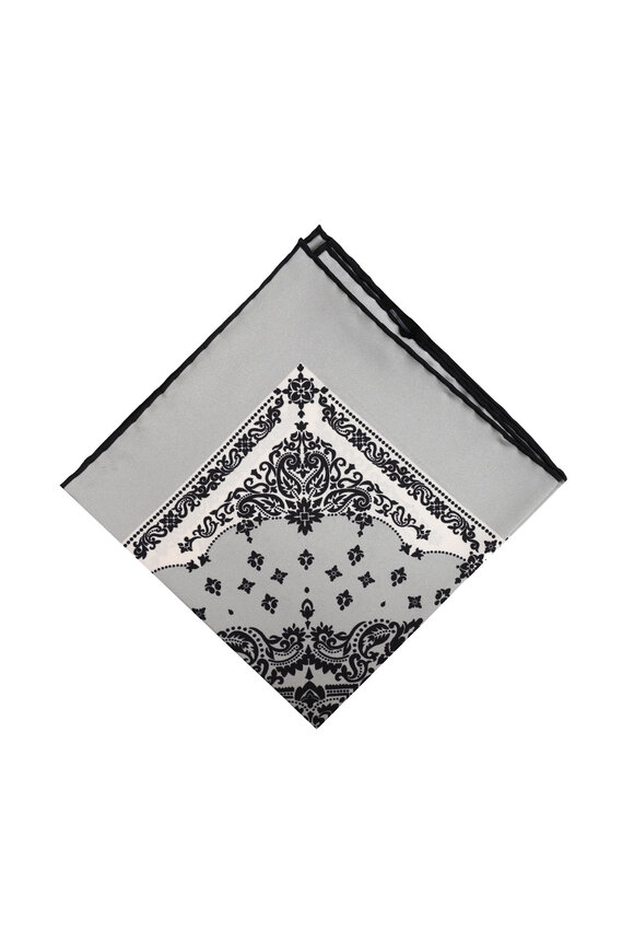 Kiton Navy & Gray Silk Pocket Square - view 2