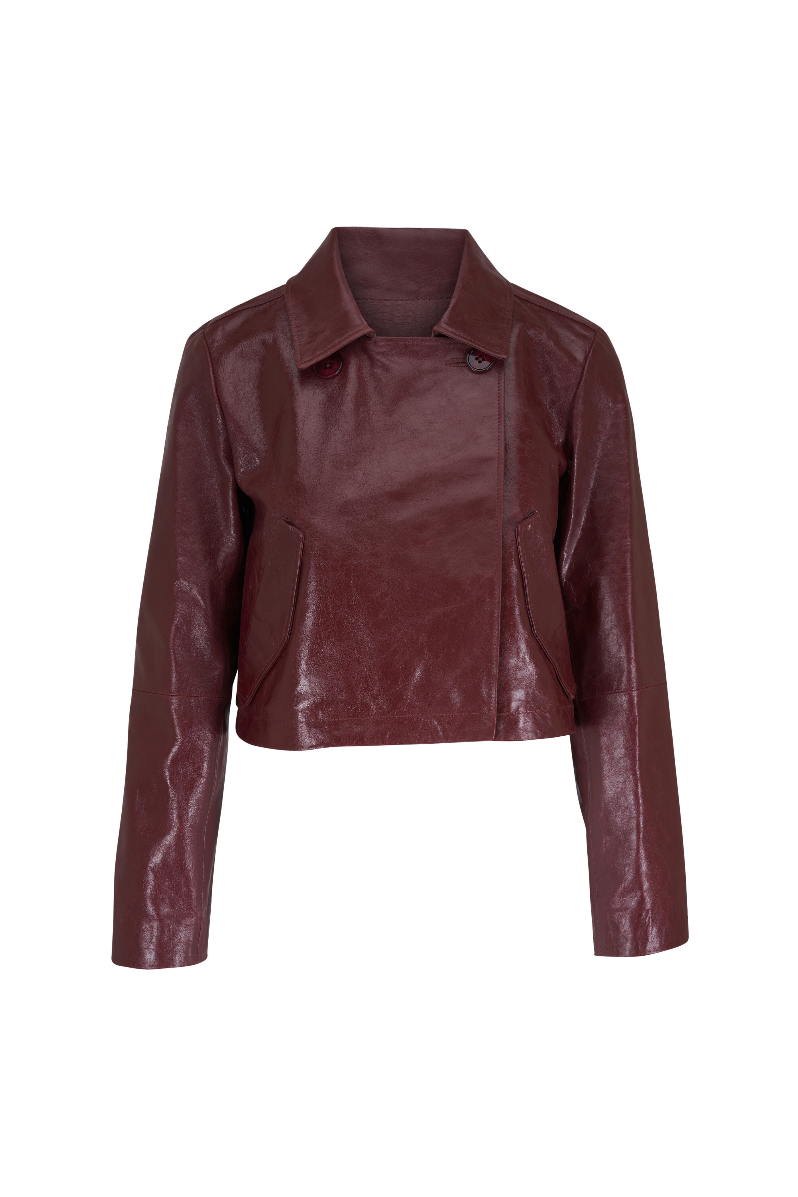 Dorothee Schumacher - Broken Shine Burgundy Cropped Leather Jacket