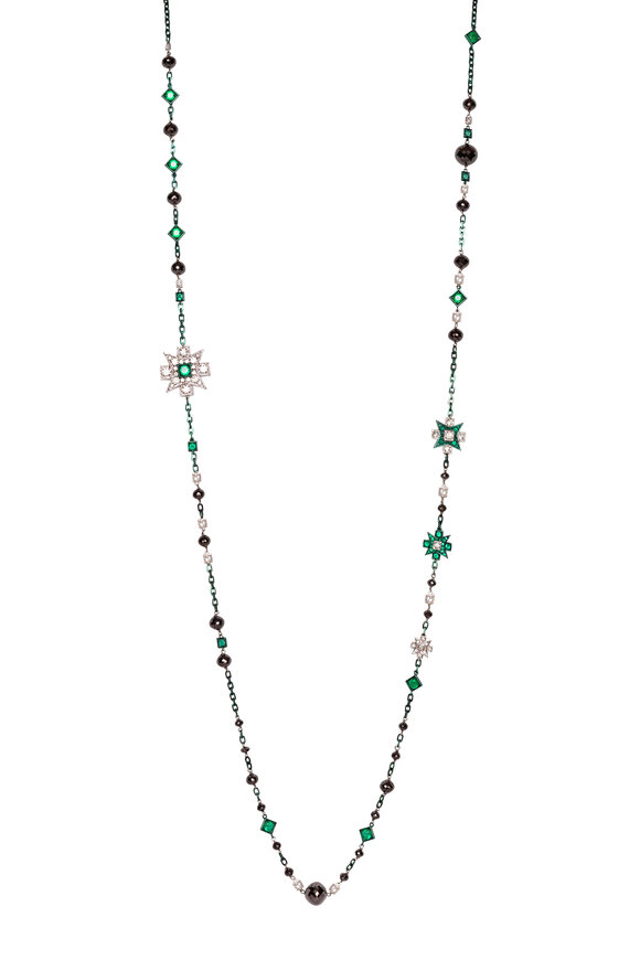 Mariani 18k Black Gold Maltese Emerald & Diamond Necklace