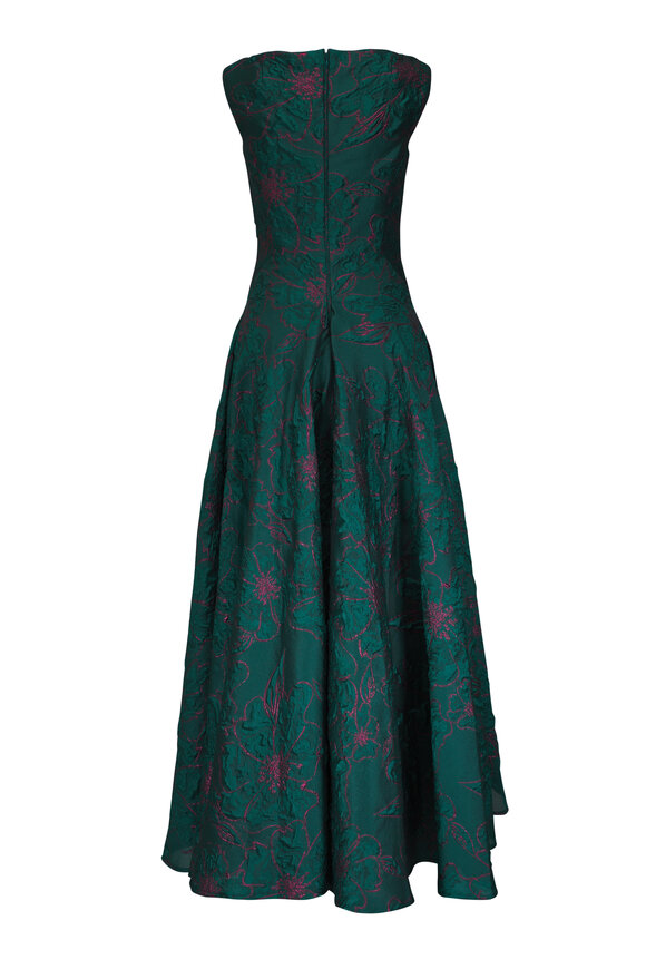 Talbot Runhof - Cypress & Maroon Embroidered Deep V-Neck Gown