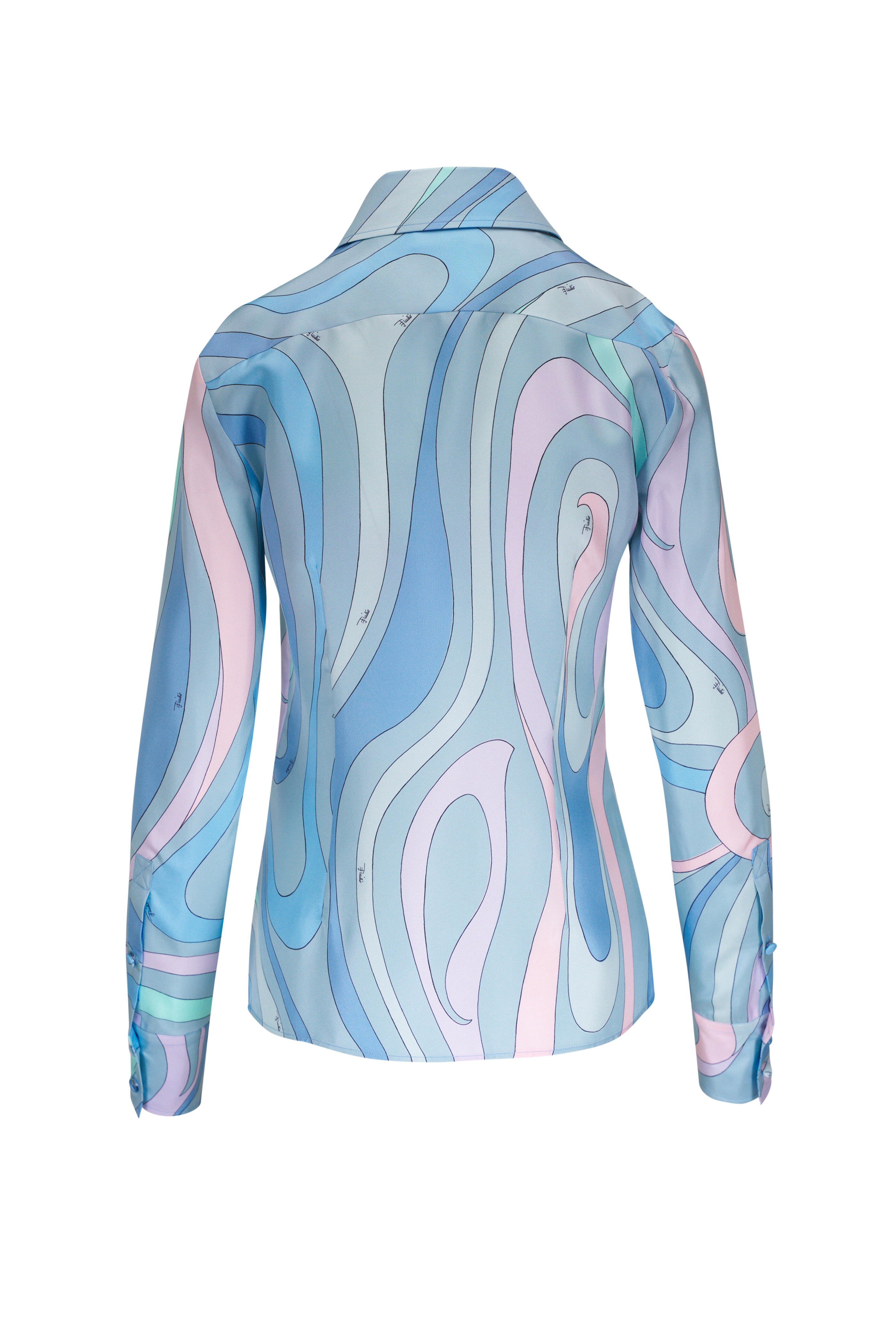 Pucci - Light Blue Silk Twill Collared Blouse