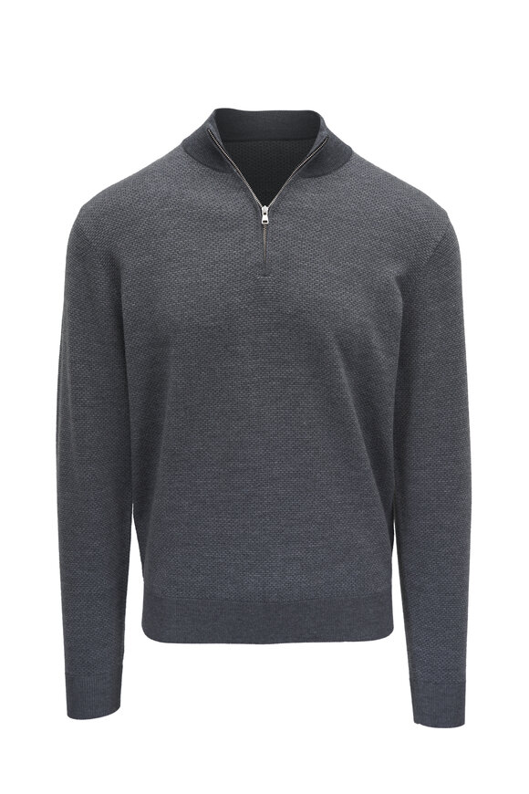 Peter Millar - Ashland Gray Jacquard Quarter Zip Pullover