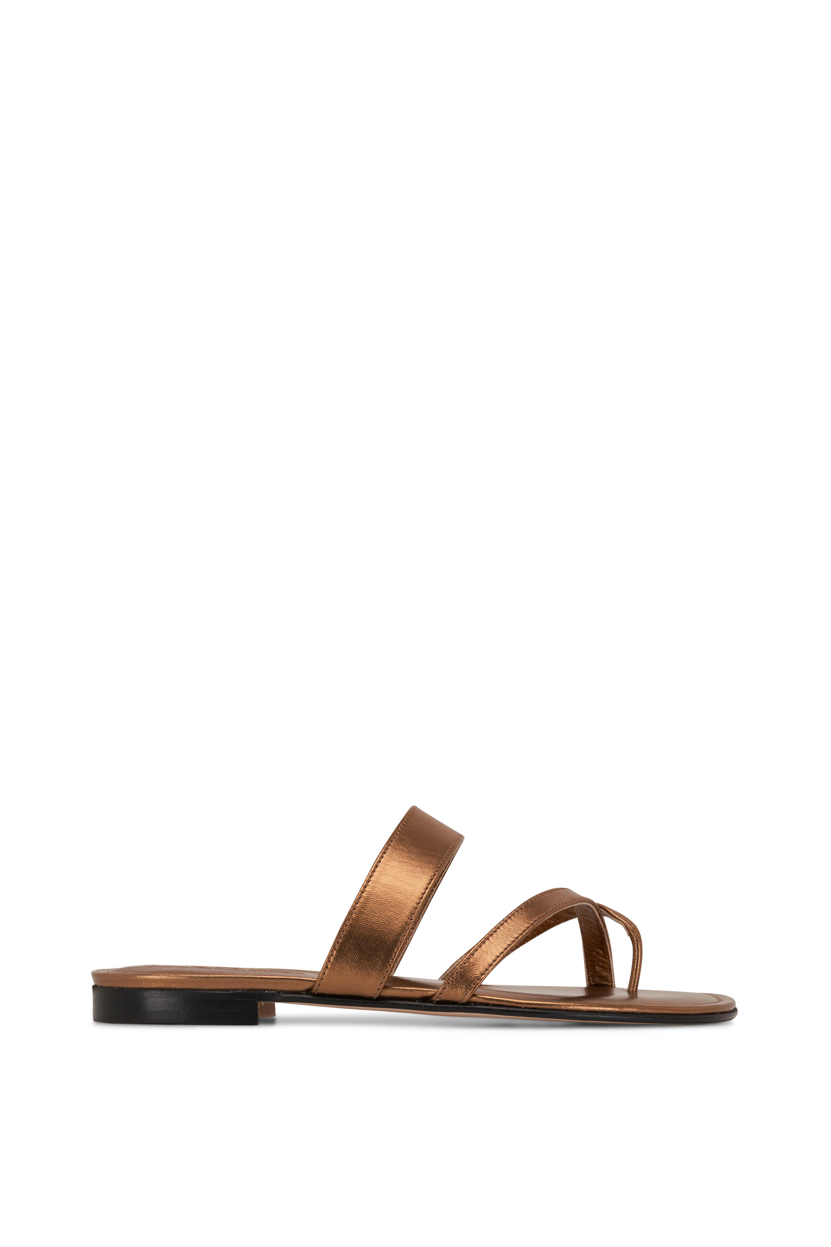 Manolo Blahnik - Susa Bronze Metallic Flat Sandal, 10mm