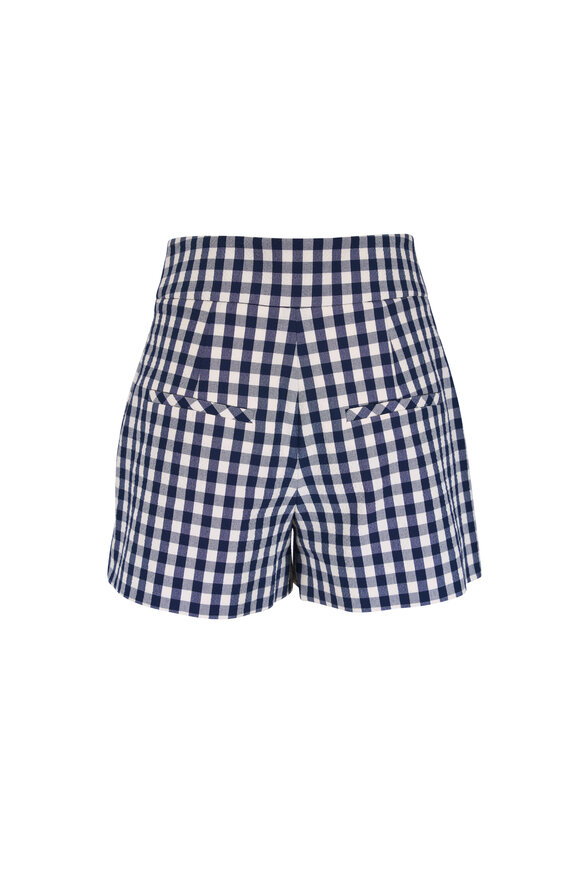 Veronica Beard Haina Navy & Dove White Gingham Seersucker Shorts - view 3