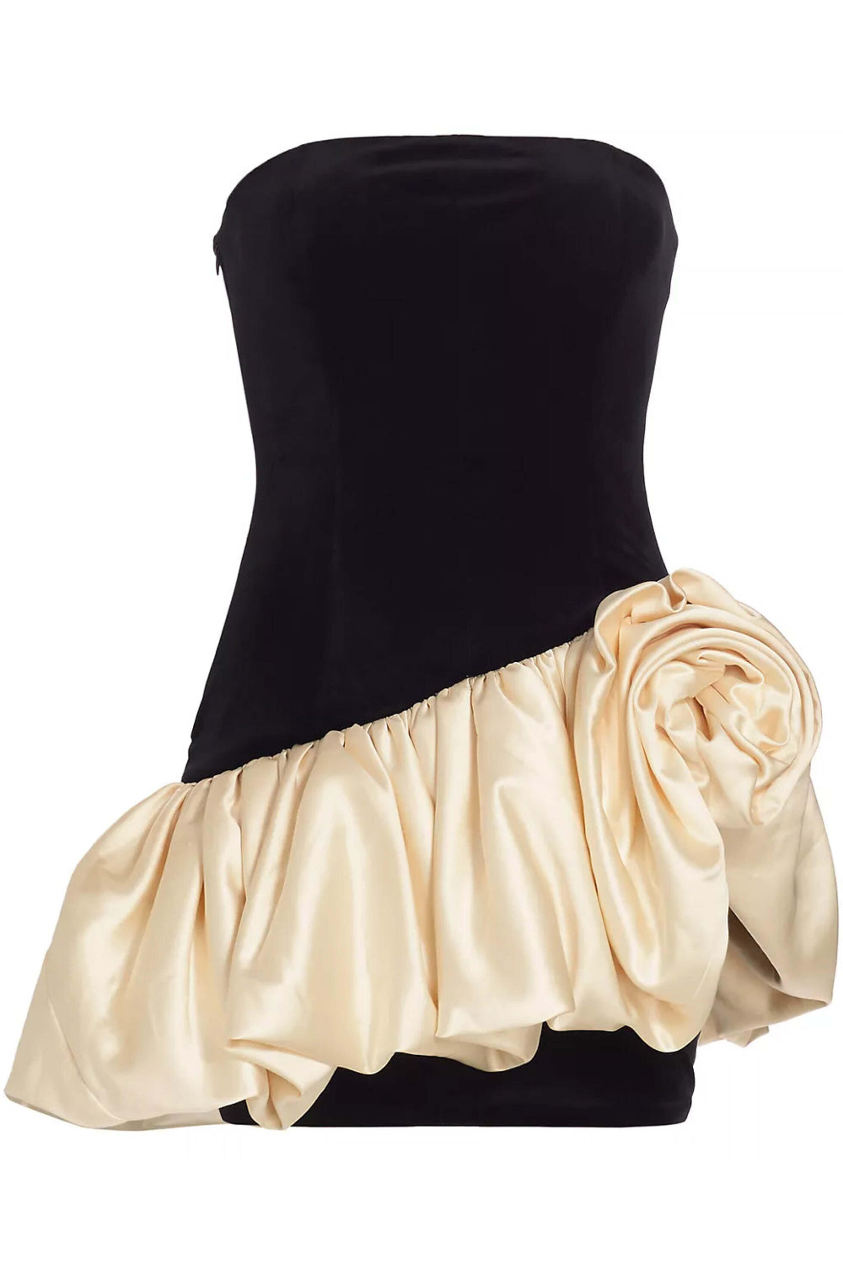 Ronny Kobo - Black Velvet and Eggshell Satin Blade Dress