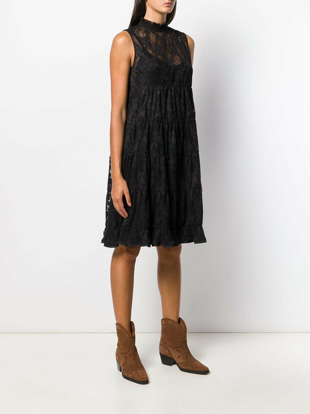 ワンピース CHLOE DRESSES See by Chloé - Black Lace Mockneck Sleeveless Dress