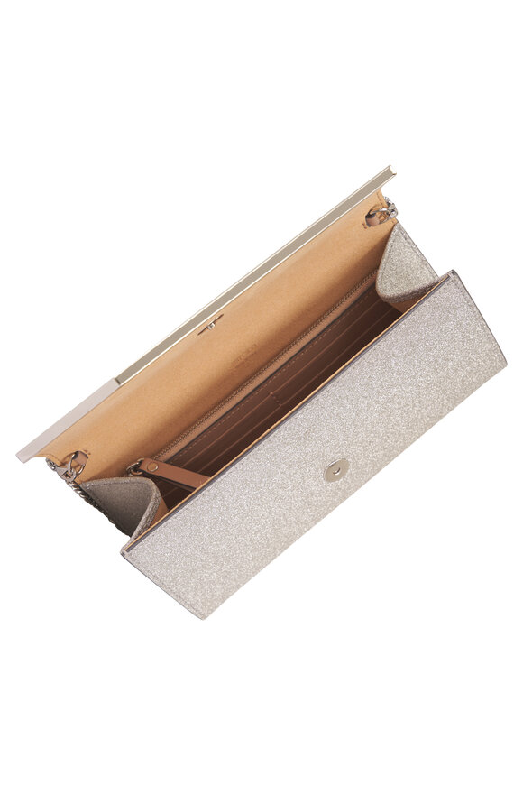 Jimmy Choo Emmie Silver Fine Glitter Leather Chain Clutch - view 6