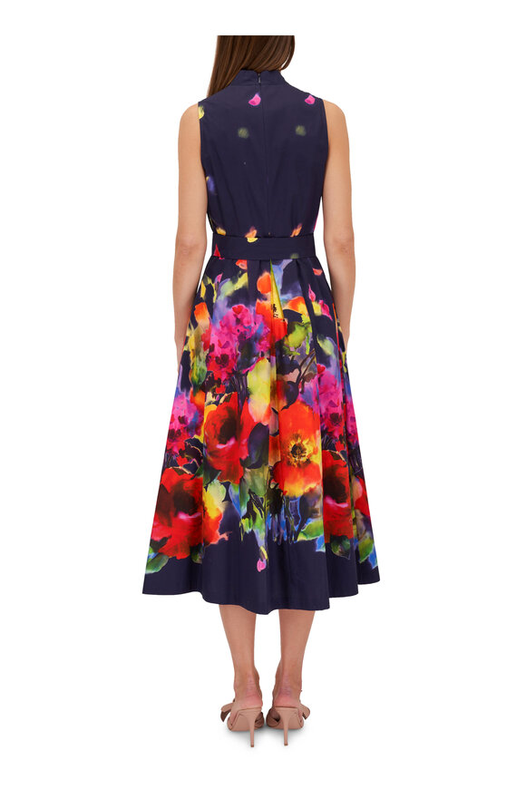 Lela Rose - Margot Watercolor Navy Floral Poplin Dress 